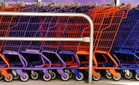 A row of colourful shopping trolleys. Photo: en.wikipedia.org